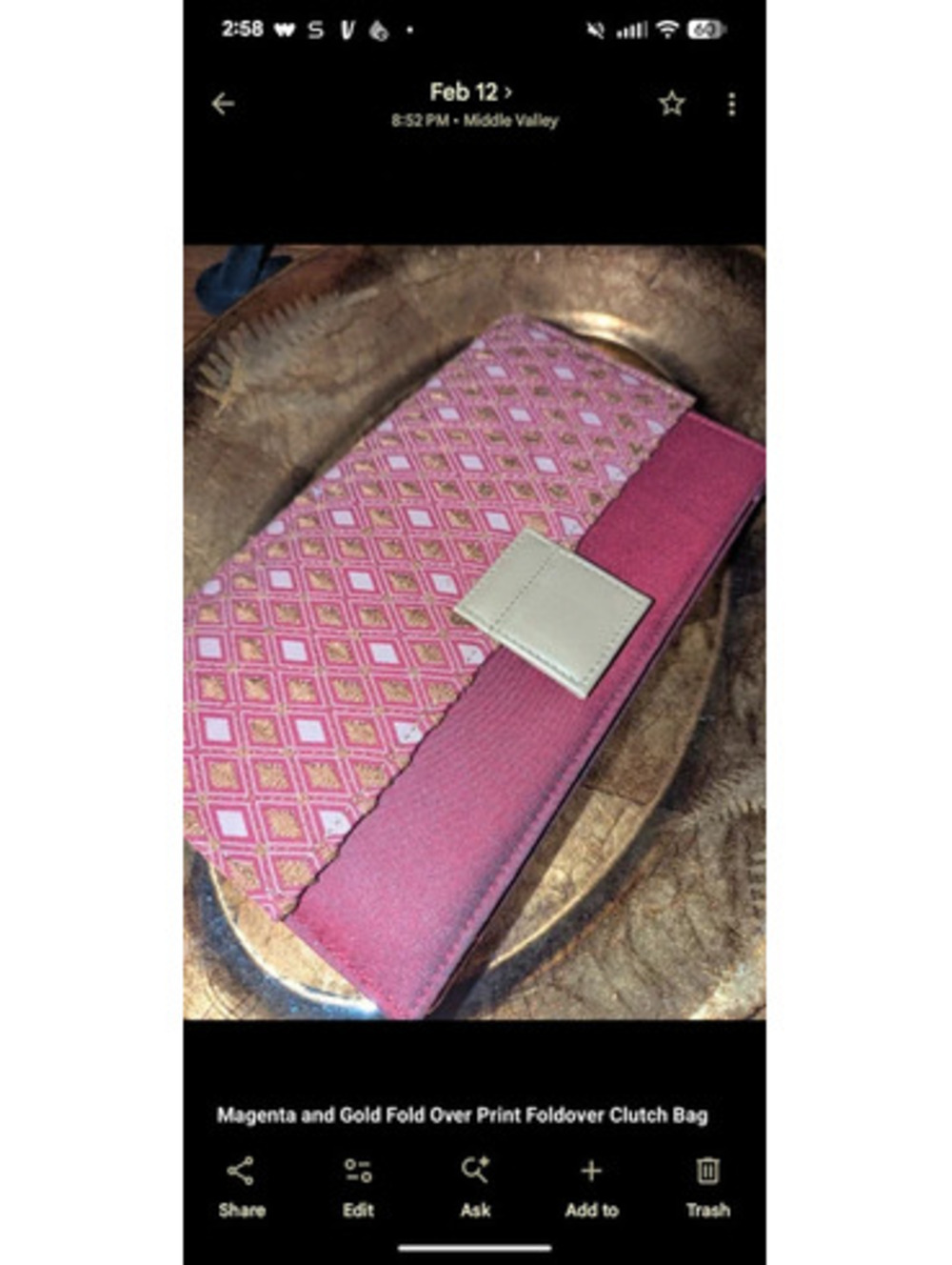 Magenta and Gold Fold Over Print Foldover Clutch Bag